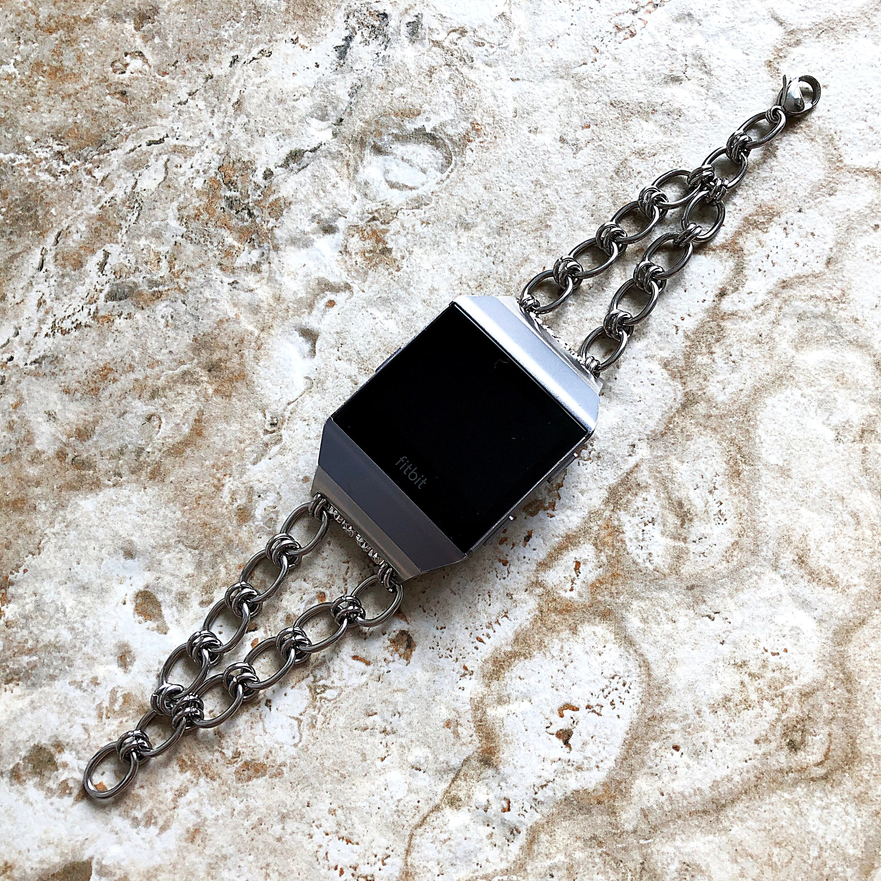 Fitbit Ionic New Bracelet Chain Link for Fitness Tracker Smartwatch Band Tarnish Resistant Silver Color Stainless Steel 304 Handmade Jewelry